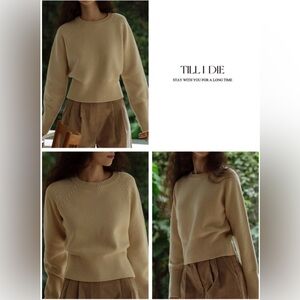 W Concept Till I Die Extra Fine Wool Knit Sweater in Cream